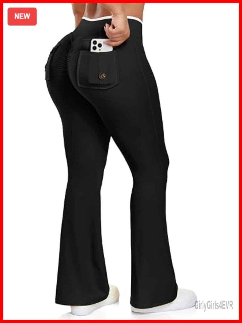 Flare Leggings with Pockets Scrunch Butt Lifting Gym Yoga Pants Nylon Elastane
